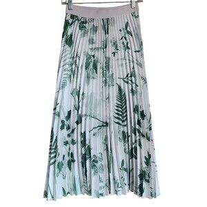 h&m pleated midi skirt plant print womens size S
